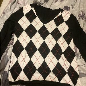 Tommy Hilfiger Black and White V-Neck Sweater